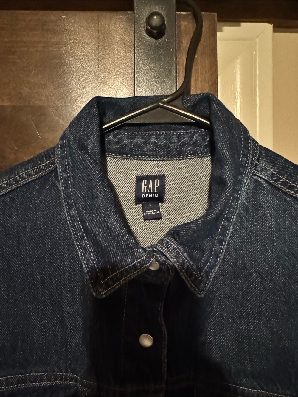 GAP Dark Blue Denim women’s long sleeve pearl snap dress
